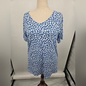 Sunshine & Rodeos Blue Leopard Print Short Sleeve Tee Large NWT (6554)